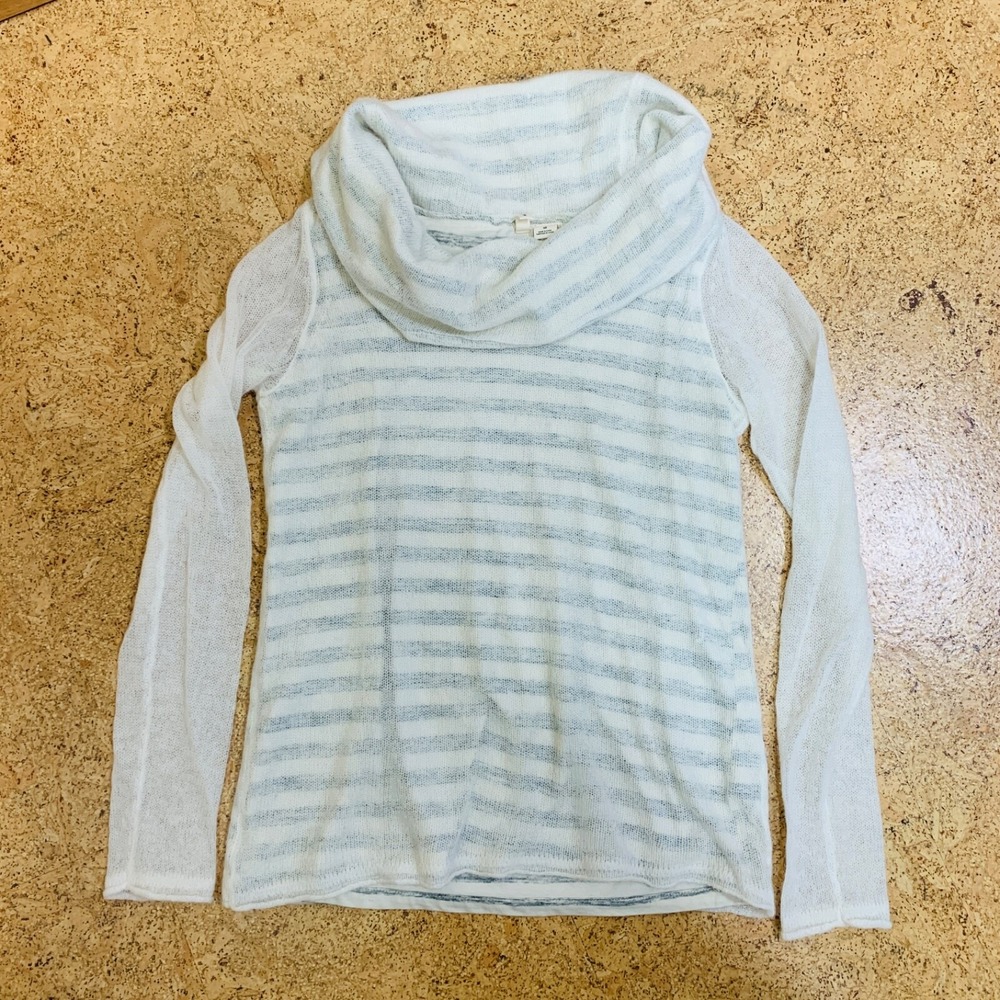 MOTH Anthropologie‎ XS Cowl Neck Sweater Pullover Ivory Stripe Alpaca Wool Blend